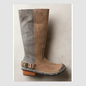 Sorel Slimboot Waterproof Suede Leather Boots Size 7 Brown Gray Tall All Weather